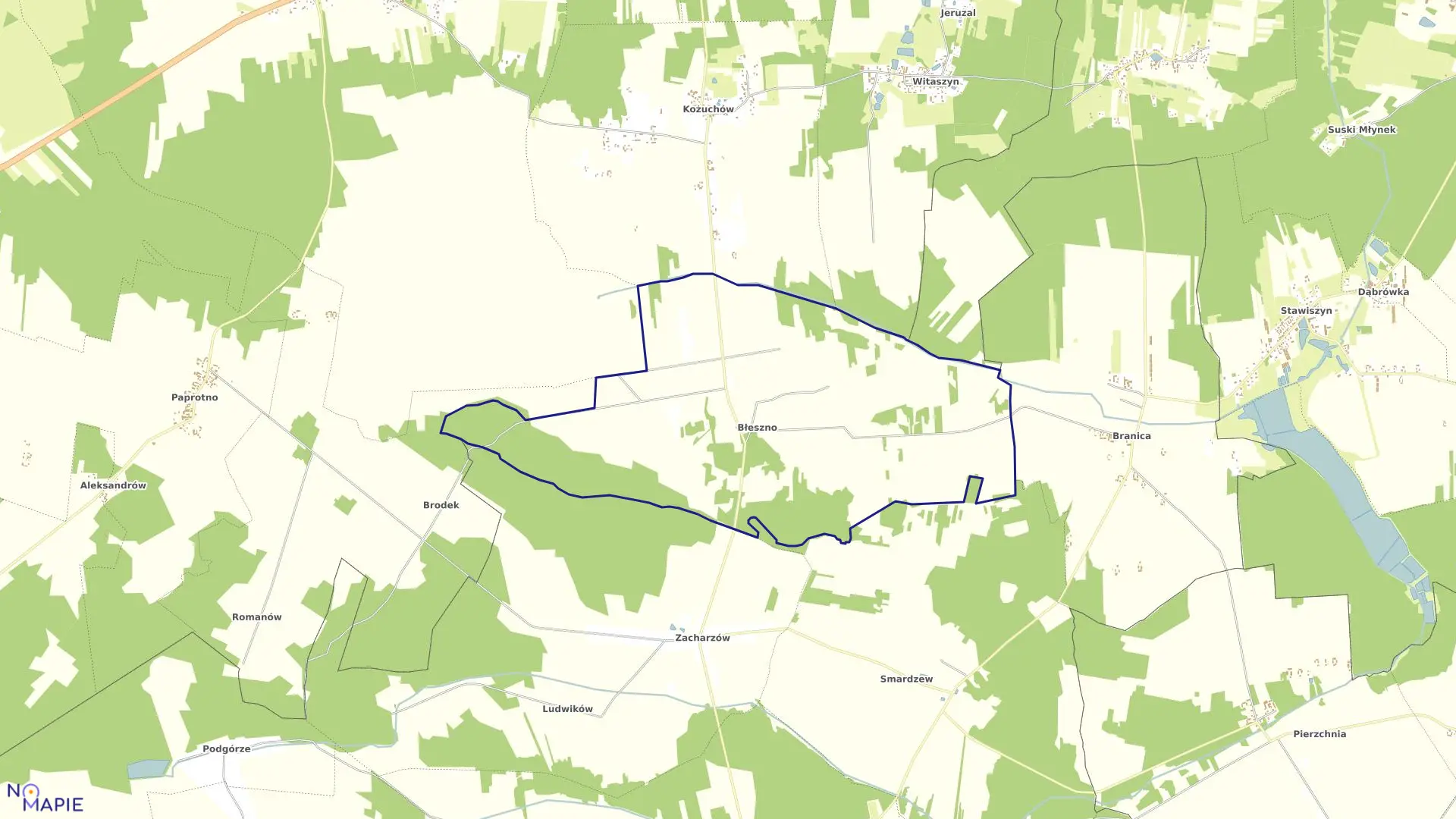 Mapa obrębu BŁESZNO w gminie Radzanów