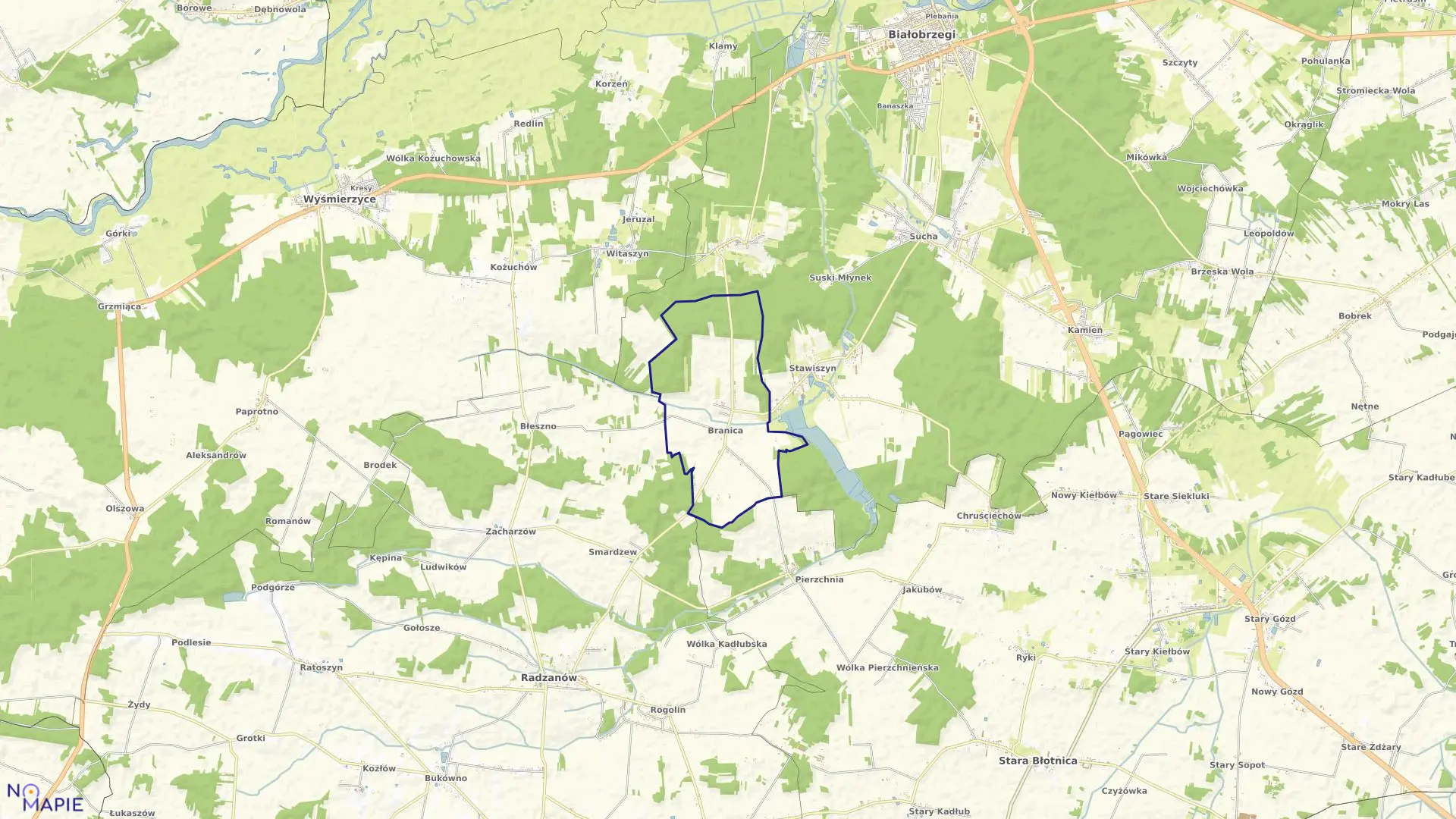 Mapa obrębu BRANICA w gminie Radzanów