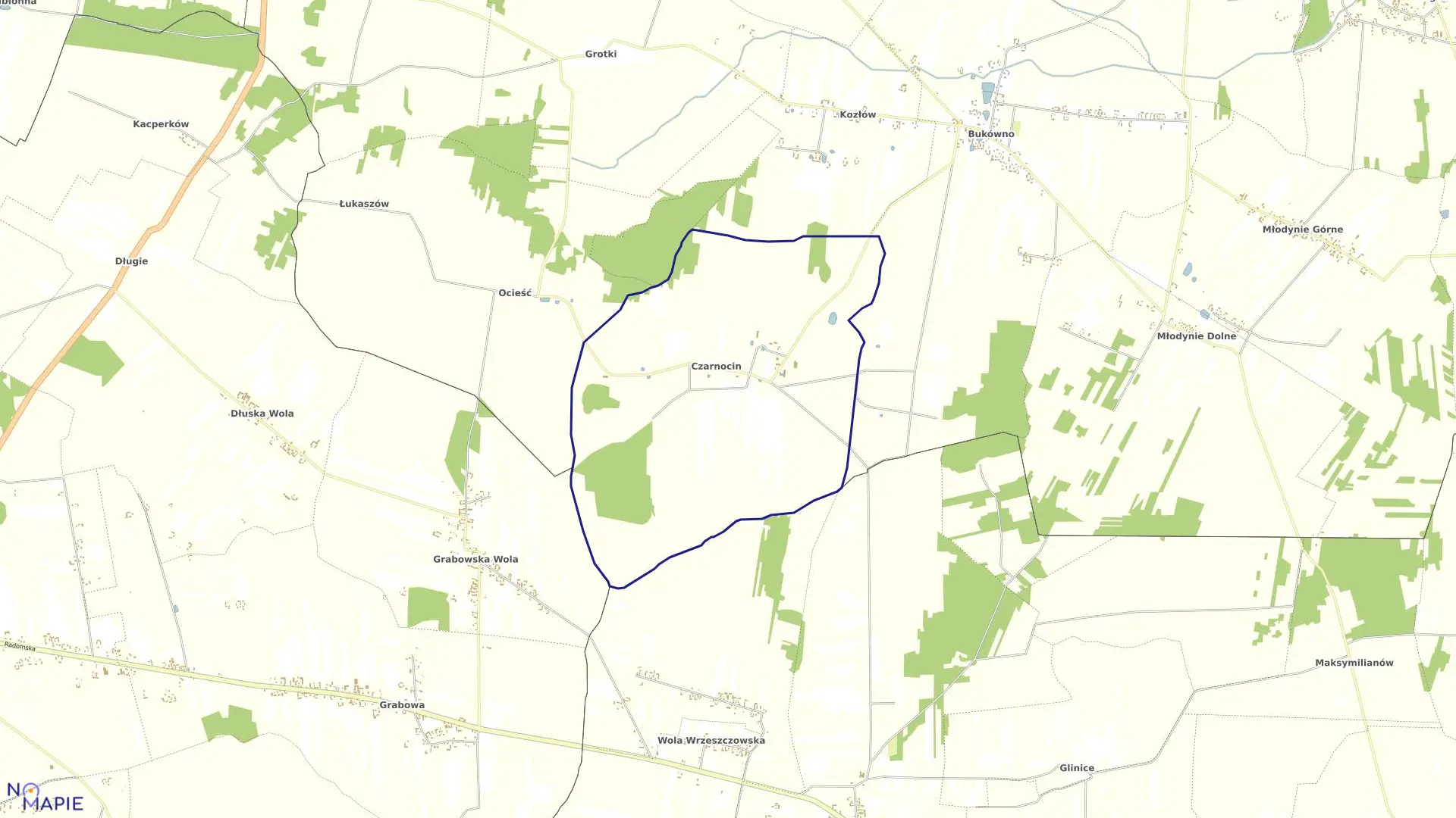Mapa obrębu CZARNOCIN w gminie Radzanów