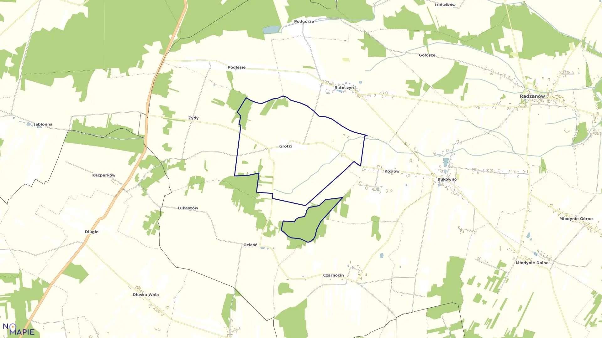 Mapa obrębu GROTKI w gminie Radzanów