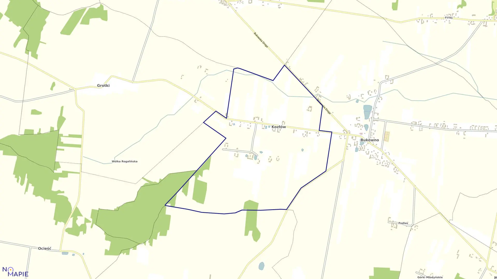 Mapa obrębu KOZŁÓW w gminie Radzanów