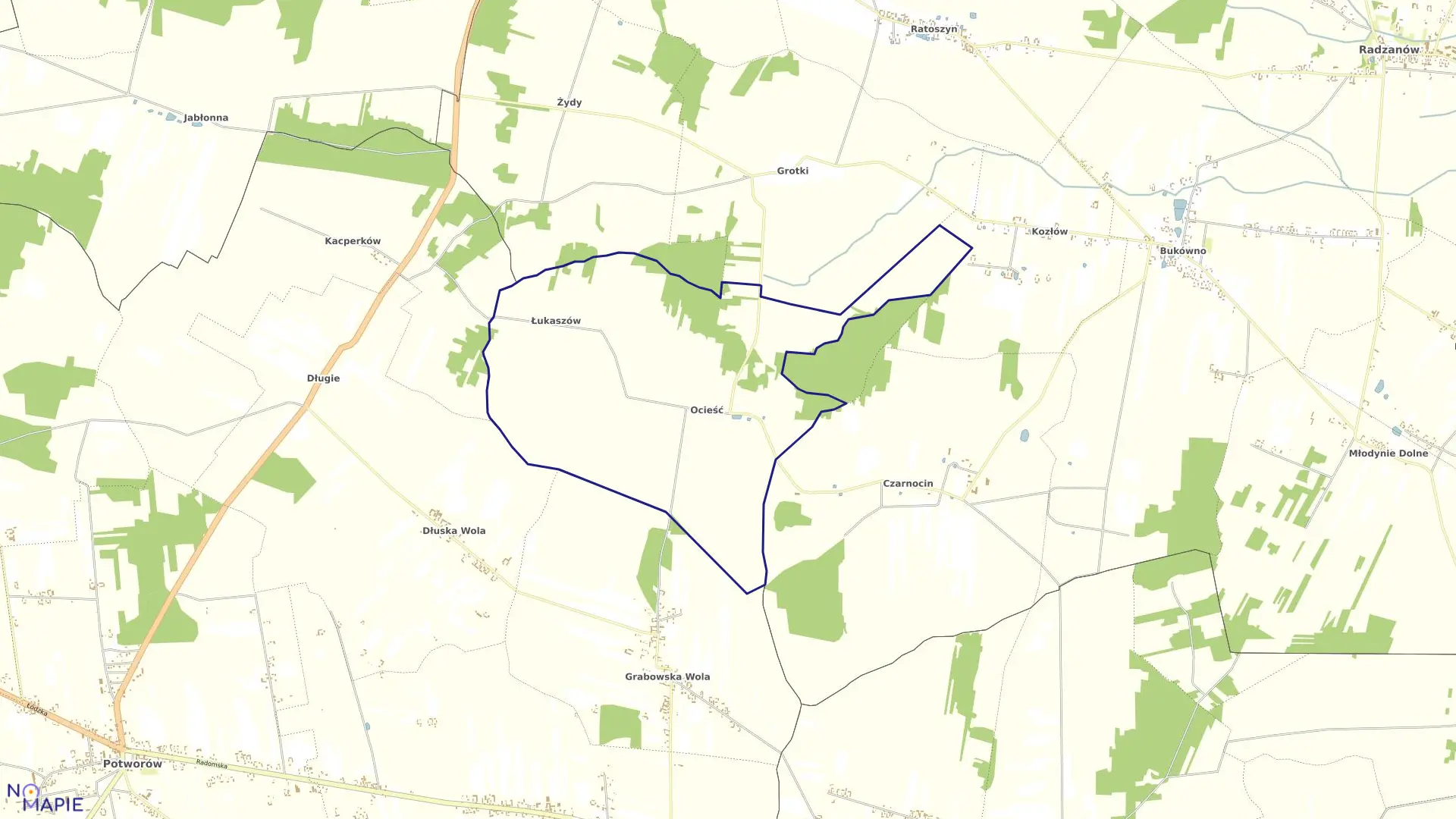 Mapa obrębu OCIEŚĆ w gminie Radzanów