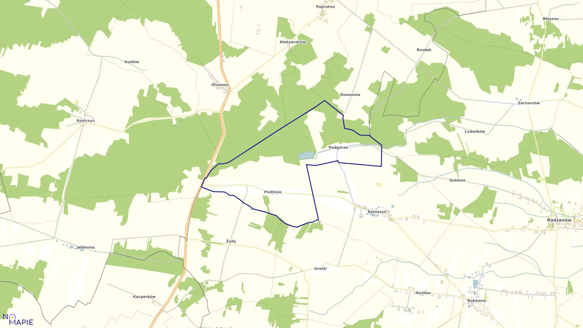 Mapa obrębu PODLESIE PODGÓRZE w gminie Radzanów