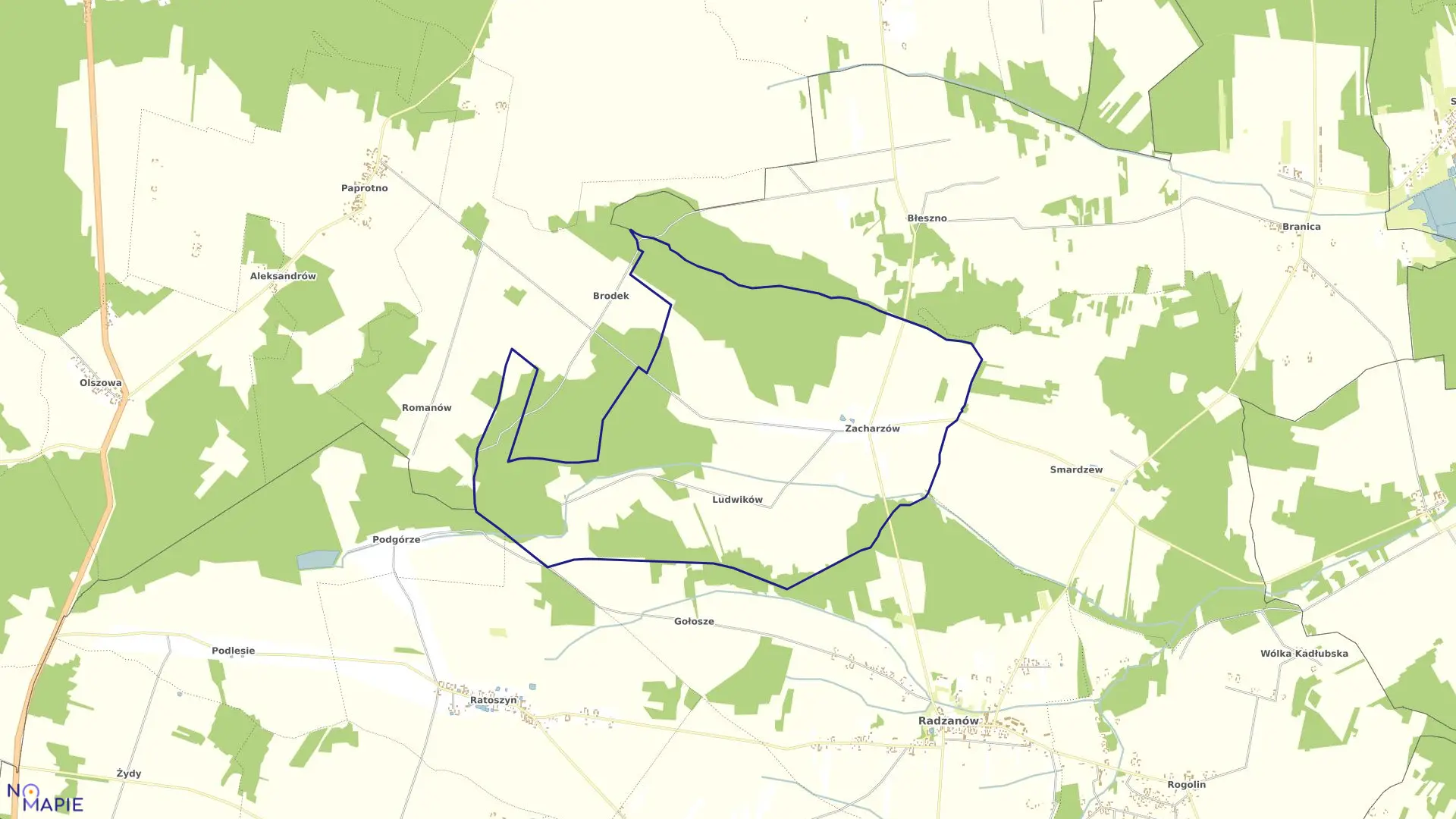 Mapa obrębu ZACHARZÓW w gminie Radzanów